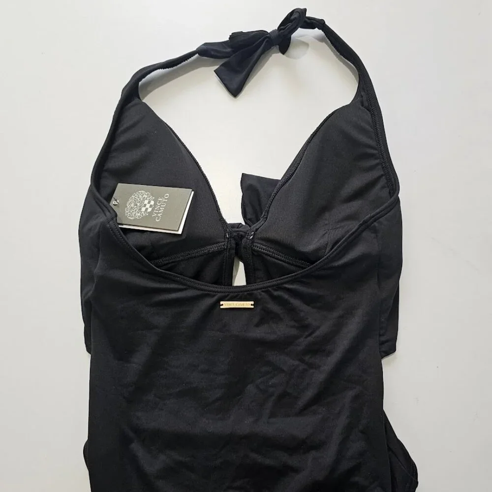 Vince Camuto Plunging Tie-Front Halter One-Piece Swimsuit